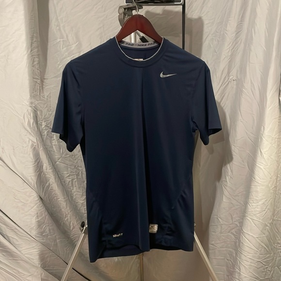 Navy Blue and Gray Nike Pro Fitted Workout Shirt - Picture 1 of 3